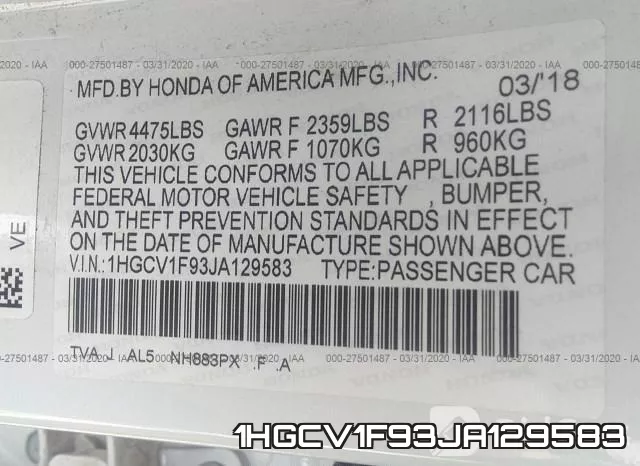 1HGCV1F93JA129583 фото 10