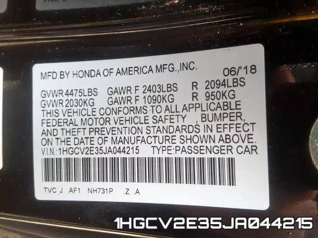 1HGCV2E35JA044215 фото 2