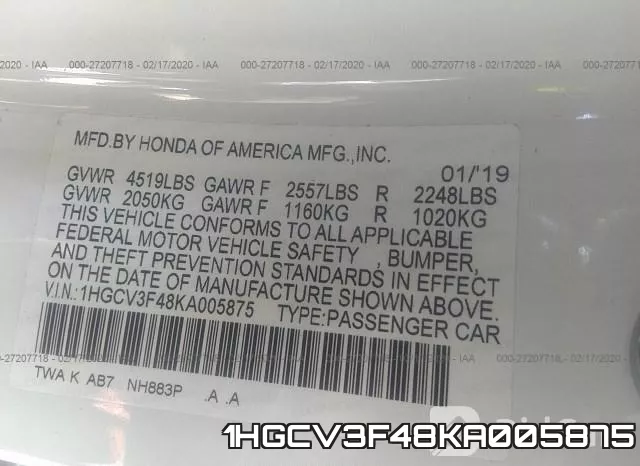 1HGCV3F48KA005875 фото 10