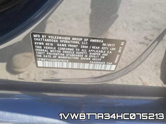 1VWBT7A34HC075213 фото 2