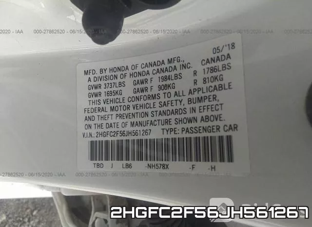 2HGFC2F56JH561267 фото 10