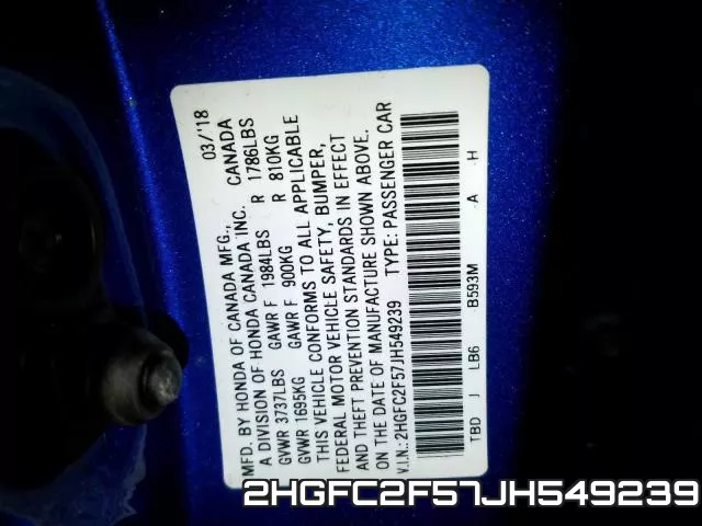 2HGFC2F57JH549239 фото 2