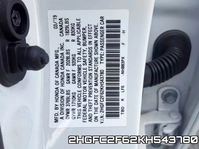 2HGFC2F62KH543780 фото 2