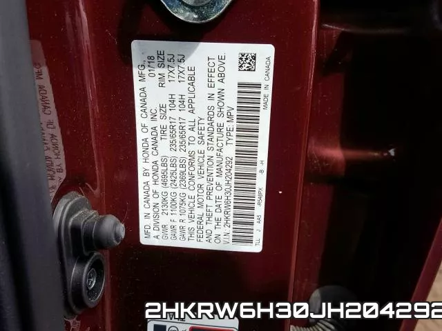 2HKRW6H30JH204292 фото 2