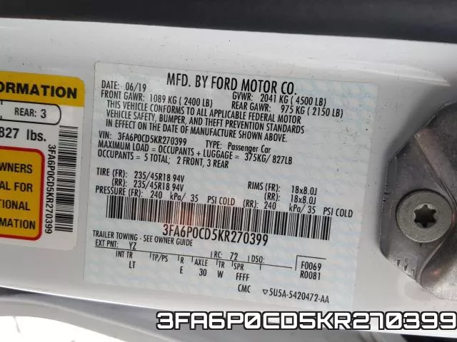 3FA6P0CD5KR270399 фото 2