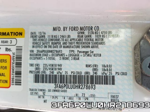 3FA6P0LU0HR278693 фото 2