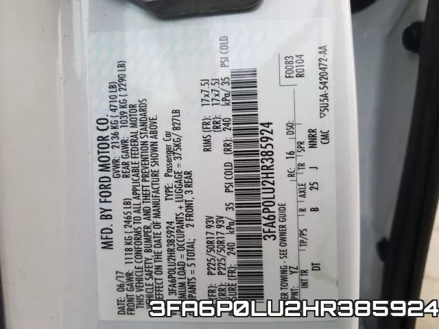 3FA6P0LU2HR385924 фото 2