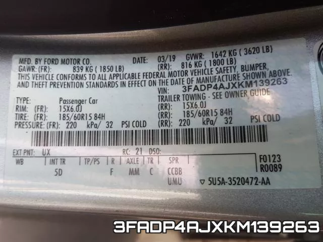 3FADP4AJXKM139263 фото 2