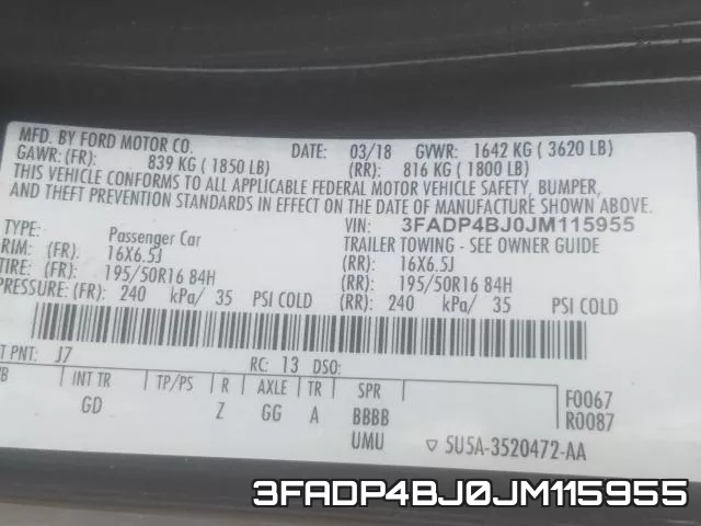 3FADP4BJ0JM115955 фото 2