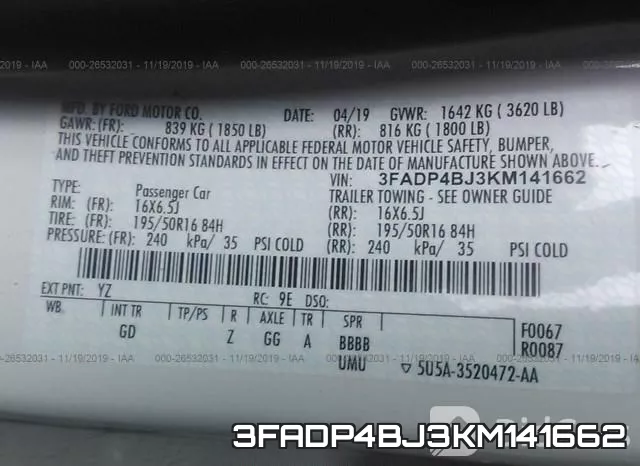3FADP4BJ3KM141662 фото 10