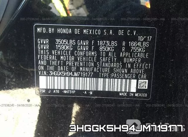 3HGGK5H94JM719177 фото 10