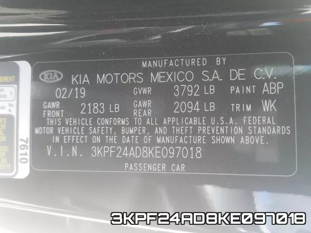 3KPF24AD8KE097018 фото 2