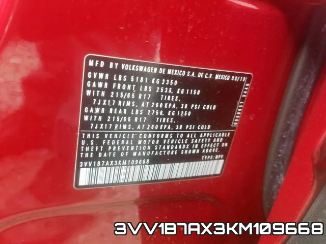 3VV1B7AX3KM109668 фото 2