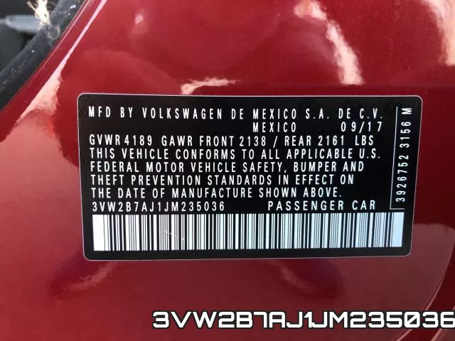 3VW2B7AJ1JM235036 фото 2