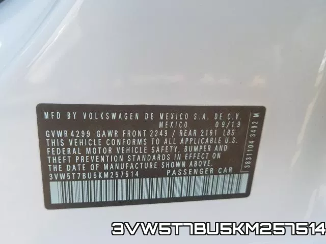 3VW5T7BU5KM257514 фото 2