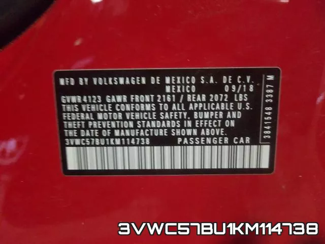 3VWC57BU1KM114738 фото 2
