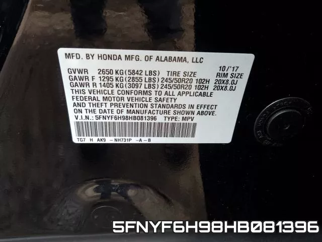 5FNYF6H98HB081396 фото 2