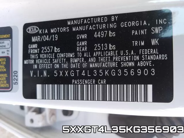 5XXGT4L35KG356903 фото 2