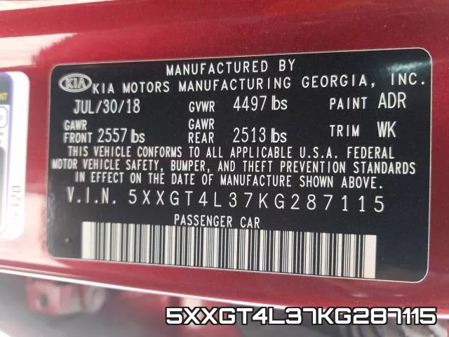 5XXGT4L37KG287115 фото 2