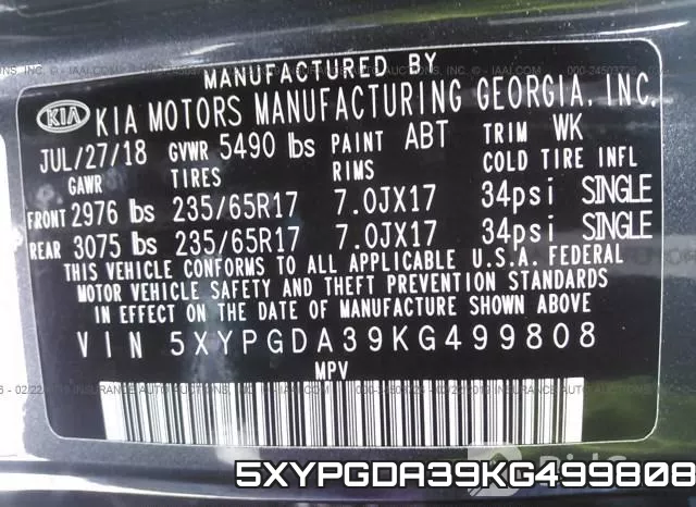 5XYPGDA39KG499808 фото 10