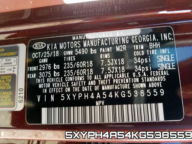 5XYPH4A54KG538559 фото 2