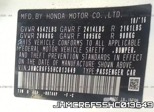 JHMCR6F55HC013649 фото 10
