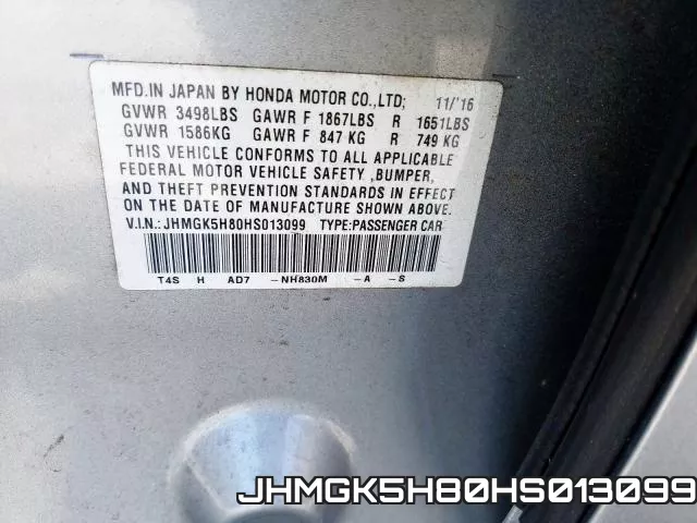 JHMGK5H80HS013099 фото 2