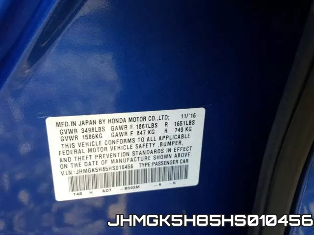JHMGK5H85HS010456 фото 2