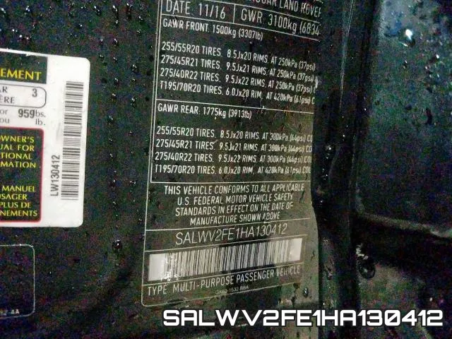 SALWV2FE1HA130412 фото 2