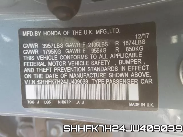 SHHFK7H24JU409039 фото 2