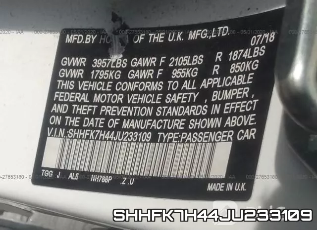 SHHFK7H44JU233109 фото 10