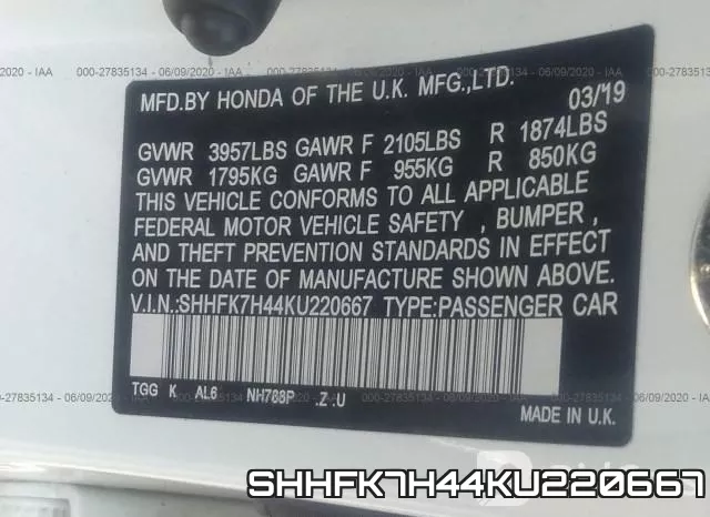 SHHFK7H44KU220667 фото 10