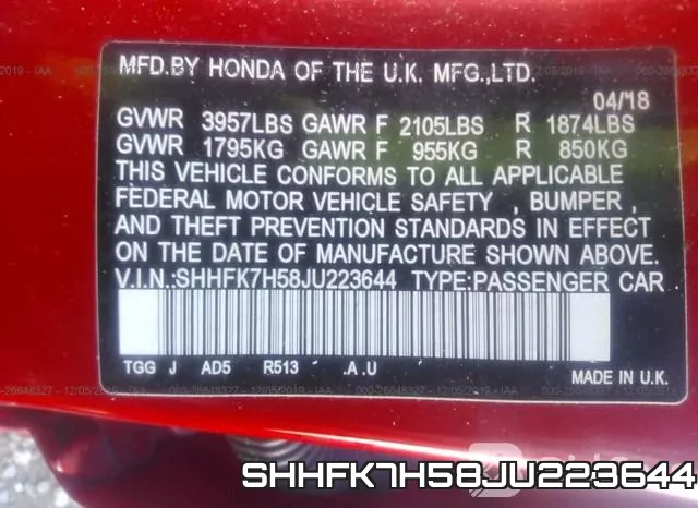 SHHFK7H58JU223644 фото 10