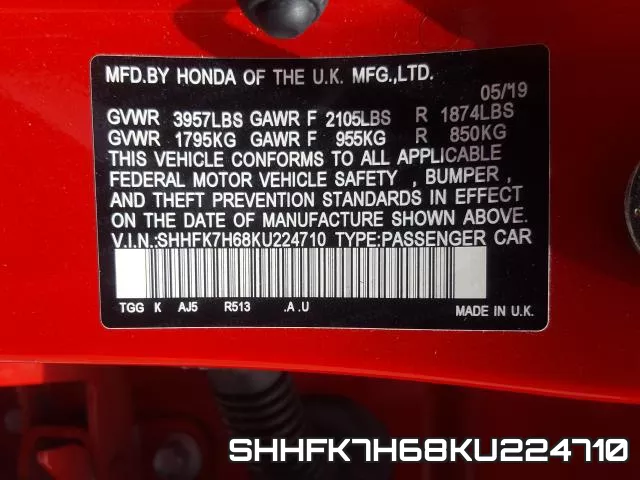 SHHFK7H68KU224710 фото 2