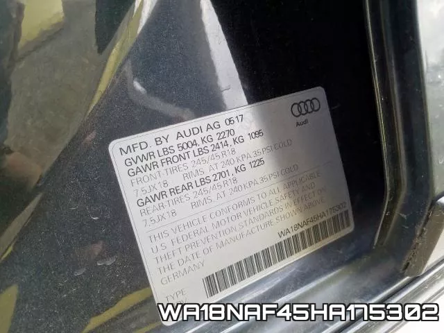 WA18NAF45HA175302 фото 2