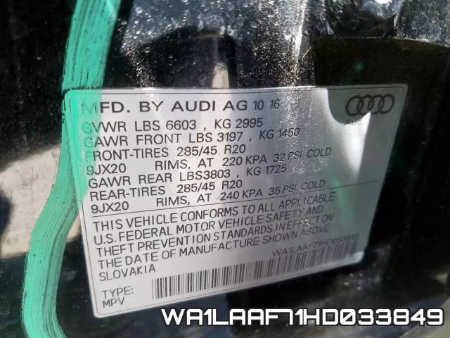 WA1LAAF71HD033849 фото 2