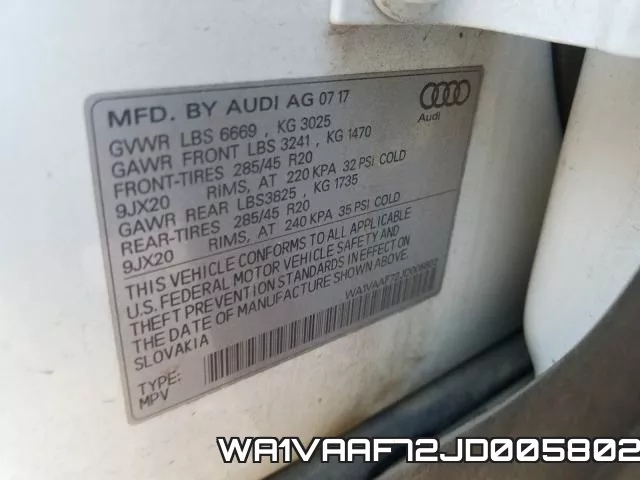 WA1VAAF72JD005802 фото 2