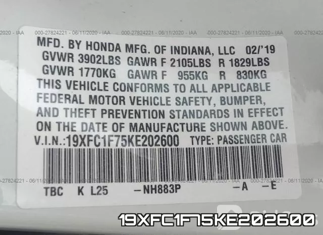 19XFC1F75KE202600 фото 10