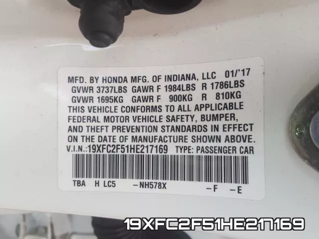 19XFC2F51HE217169 фото 2