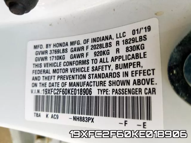 19XFC2F60KE018906 фото 2