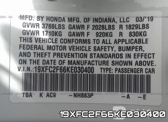 19XFC2F66KE030400 фото 10
