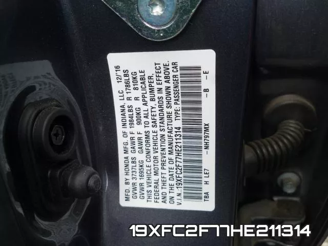 19XFC2F77HE211314 фото 2