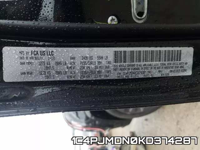 1C4PJMDN0KD374287 фото 2