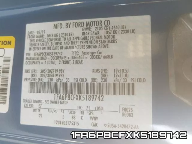 1FA6P8CFXK5189742 фото 2