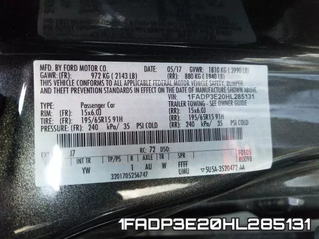 1FADP3E20HL285131 фото 2
