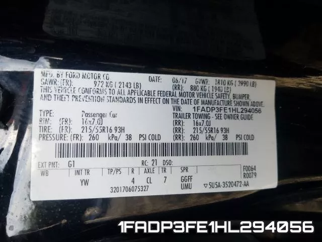1FADP3FE1HL294056 фото 2