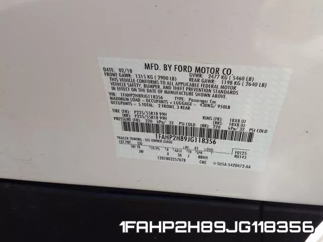 1FAHP2H89JG118356 фото 2