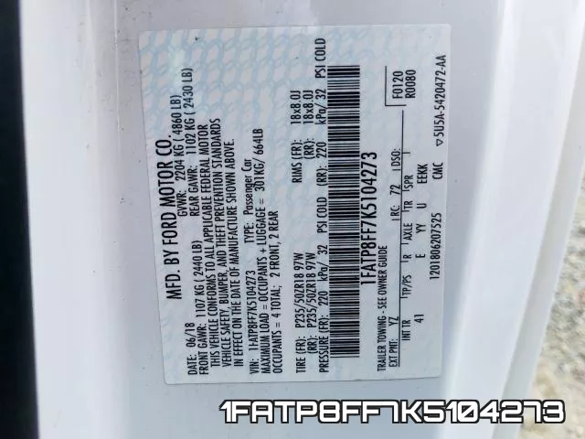 1FATP8FF7K5104273 фото 2