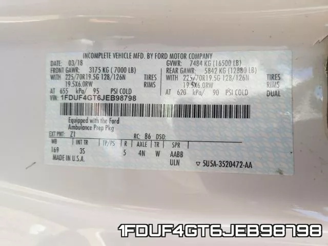 1FDUF4GT6JEB98798 фото 2