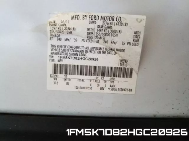 1FM5K7D82HGC20926 фото 2